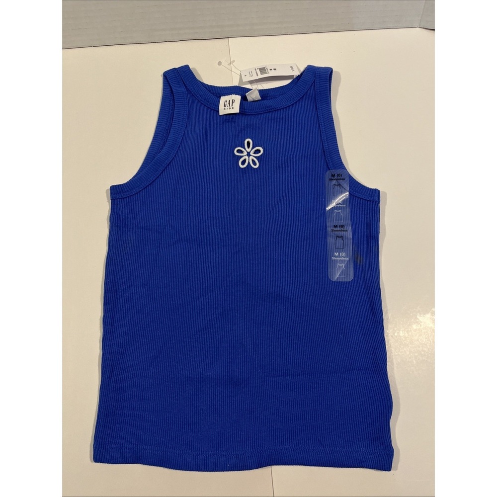 Gap Kids Blue Flower Ribbed High Neck Tank Youth Girls Medium New